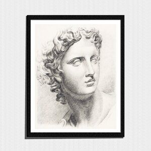 Art Print, Minimalist Black & White Bust Sculpture Sketch